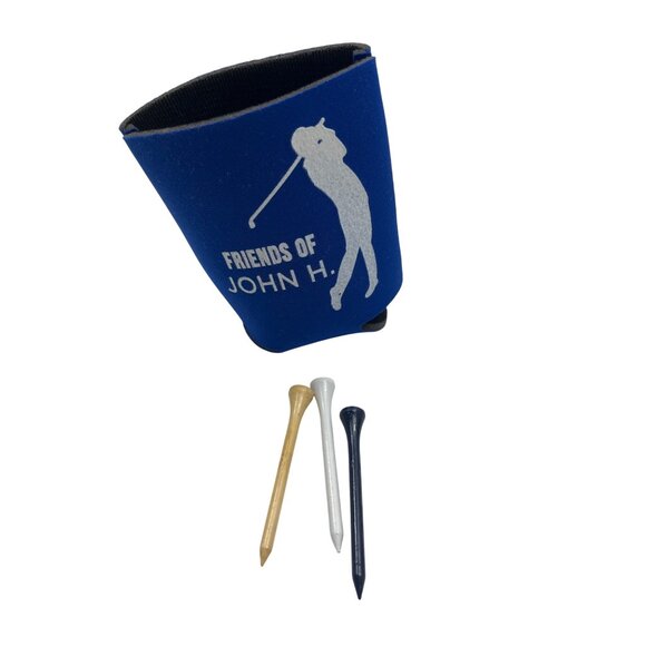 Golf Gift Set: Top-Flite Balls Tees & "Friends Of John H." Blue Koozie 24k - Picture 3 of 3